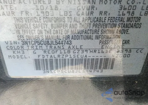 2018 Nissan Kicks S from USA, damaged, VIN 3N1CP5CU8JL544743